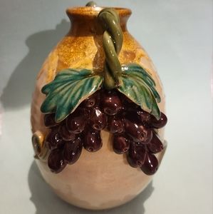 VINTAGE MAJOLICA ART POTTERY VASE WITH HANDLES GRAPES AND LEAVES